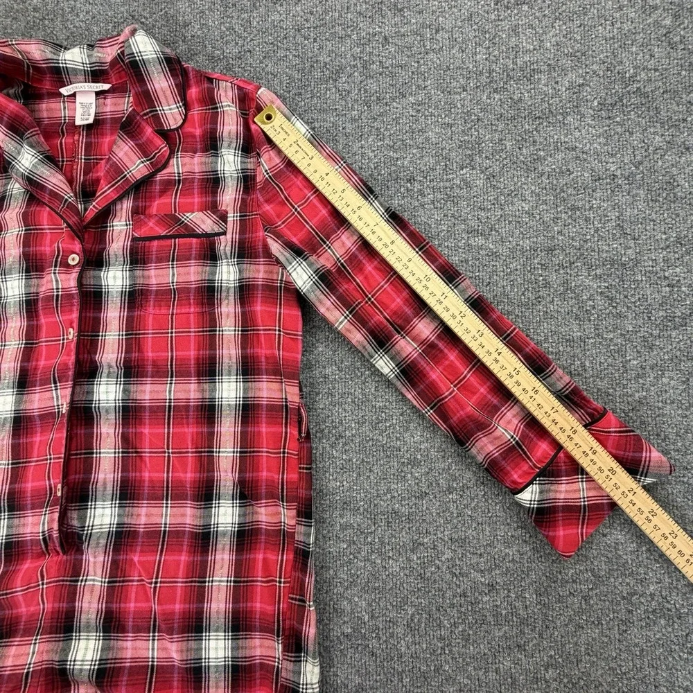Victoria's Secret Red Plaid Pajama‎ Set S Button-Front Top + Shorts Tie